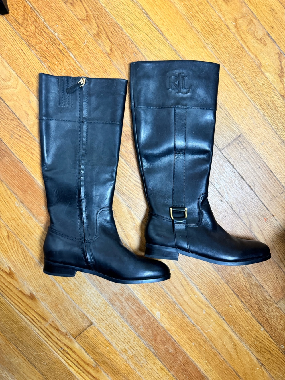 Lauren Ralph Lauren Black Leather Over-the-Knee Riding Boots